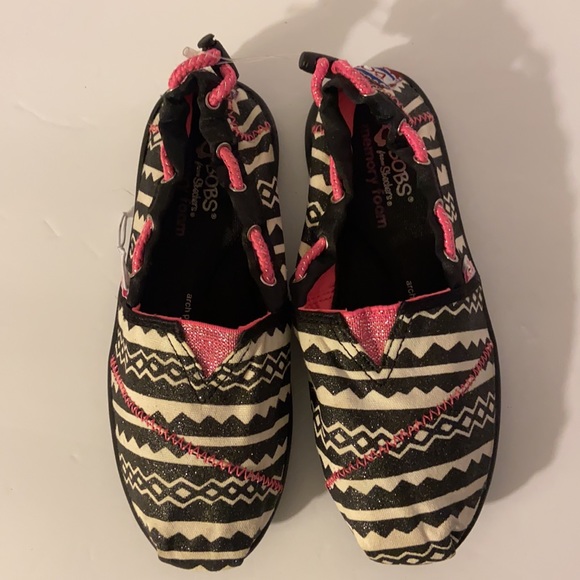 Sketchers bobs white black pink sparkles slip on shoes size 12 NEW - Picture 3 of 10